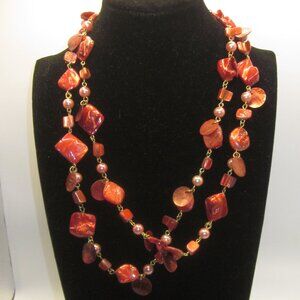 Deep Salmon Abalone Necklace
